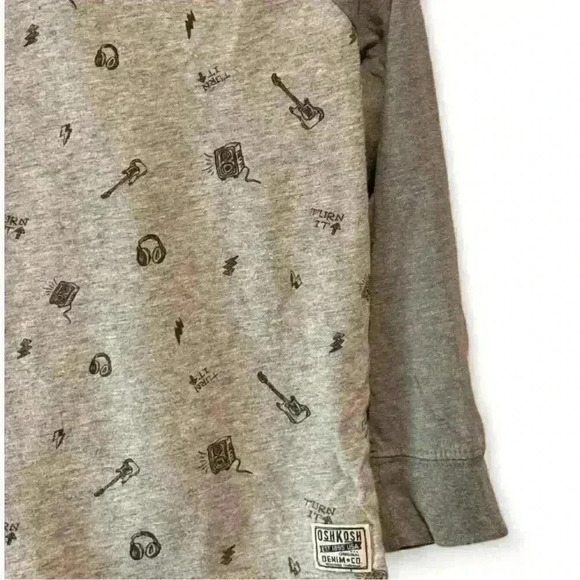 OshKosh B'gosh Kids Gray Music Print Hooded Shirt Size 4T - Picture 2 of 4
